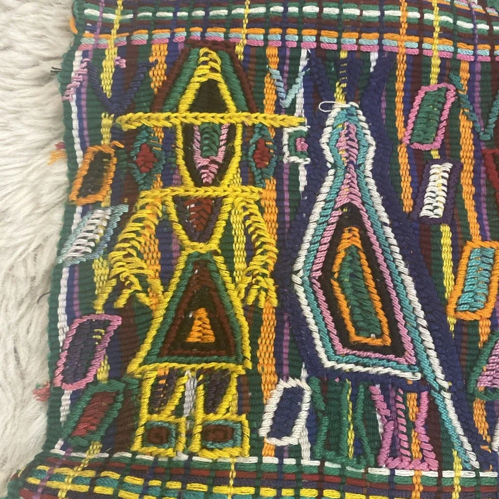 Guatemalan Textile‎ With Fringe Multicolor Fully Embroidered  55x28